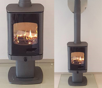 Charnwood Tor Pico Woodburner - in black with glass hearth. Installed in Bramley near Godalming, Surrey